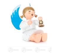Ange Avec Cloche Assis H = Environ 4 CM Neuf Erzgebirge Figurine de Noël en Bois
