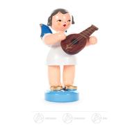 Ange Avec Mandoline Debout, Ailes Bleues H=Environ 5,5 Cm NEUF Erzgebirge