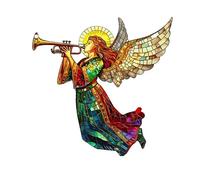 Ange avec trompette - Attrape-soleil de Noël - En acrylique - Décoration de fenêtre de Noël - Joueur de trompette - Attrape-soleil en acrylique - ZmQ293 (rouge, 20 x 20 x 3 cm)