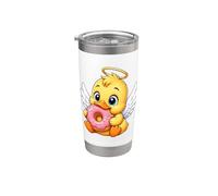 Ange canard mignon avec ailes et un halo tenant un donut Gobelet isotherme en acier inoxydable double paroi