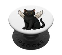 Ange Chat Mignon avec Ailes et Yeux Jaunes PopSockets PopGrip Adhésif