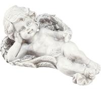 Ange couché Décoration de tombe Gris 22cm résistant aux intempéries Polyresin Décoration de tombe Jardin