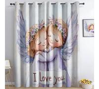 Ange d'amour 3D Imprimé Oeillets Opaque Thermiques Rideau Fenetre Anti Bruit Décoration 234X230Cm pour Salon Cuisine Bébé Rideau Occultant 2 Pièces pour Chambre d'enfant