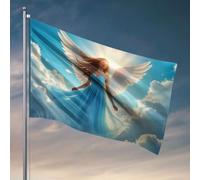 Ange de bar pour homme caverne en robe bleue avec ailes planant parmi les nuages. Drapeau Mancave Accessoires pour homme Décoration (120 x 180 cm)