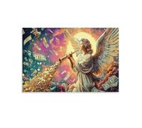 Ange de la richesse Single Ange Trompette Monnaies d'argent Ciel coloré Décor Art Murale Tableau En Toile Cadeau D'anniversaire Chambre À Coucher Facile À Nettoyer Décoration 16x24inch(40x60cm)