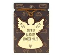 ANGE DE LA ROUTE... Pendentif pour rétroviseur en Bois 2 épaisseurs avec cordelette en Cuir. Cadeau Original Qui Vient du cœur pour Vos Proches. (11).