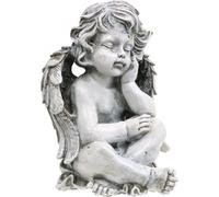Ange de la tombe en gris - Ange de cimetière statue funéraire 24cm - Résistant aux intempéries Décorations funéraires Polyrésine