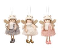 Ange de Noël, 3pcs Ornements d'ange de Noël, Pendaison Robe Moelleuse avec Arbre Chapelet en Bois Suspendu avec des Vacances Mariage à la Maison