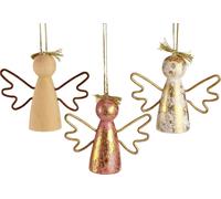Ange de Noël Bois Déco Or Vintage Suspension 9×3×7,5cm 6er Set