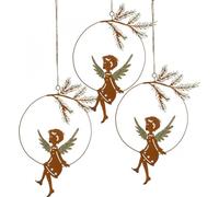 Ange Déco Anneau Métal Aspect Rouille Or Décorations de Noël pour mur 23,5x16,5cm Set de 3