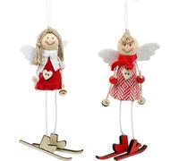 Ange Déco Set 15cm Rouge Blanc 4 pcs - Décorations de Noël Arbre de Noël Ange skieur