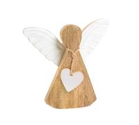 Ange décoratif en Bois, 16 x 15 cm: Figurine de Noël Naturelle, Ange Gardien Symbole d’Amour et de Paix, décoration intérieure Rustique pour Table ou Rebord de fenêtre, Statuette hivernale élégante
