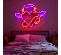 Ange diable cœur enseigne néon rose orange cœur LED pour décoration murale amour mariage lumière néon enseigne pour décoration de maison fête salon chambre Saint-Valentin fille cadeaux