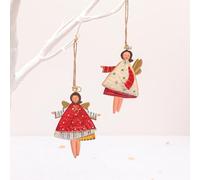 Ange en fer peint à la main pour décoration jaune Lot de 4 pendentifs couronne d'arbre ou décoration d'intérieur - Vacances festives à suspendre Noël chez une fille rouge, blanc, bleu (10,5 - 14 cm