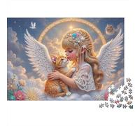 Ange Fille Embrasser Chat Puzzle 1000 Pièces pour Joueurs Adultes, Papier Recyclé Solide, Décoration Intérieure, Art Mural, Cadeau Adultes, Plaisir W nd 38x26cm/1000pcs