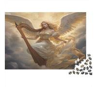 Ange Jouant de la Harpe Haute Qualité Puzzle 1000 pièces pour Adultes Ange Harpe Nuages Premium Épais Robuste Vibrant Défiant Jeu Familial 52x38cm/1000pcs