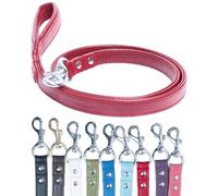 Ange Laisse alpine, 100 % cuir véritable, poignée rembourrée, mousqueton en laiton, double épaisseur, doux et durable (rouge Saint-Valentin, 122 x 1,9 cm)