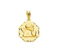 Ange Médaille Burlón en or 9 carats de forme octogonale de 15 mm. Gravure incluse dans le prix - Personnalisable - GRAVURE INCLUSE DANS LE PRIX