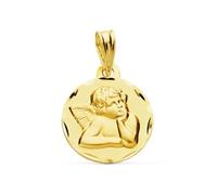 Ange Médaille en or 9 carats de 14 mm avec détails sculptés. Gravure incluse dans le prix - Personnalisable - GRAVURE INCLUSE DANS LE PRIX