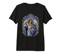 Ange médiéval Bleu Saint Michel avec épée et Bouclier T-Shirt Haut de Gamme