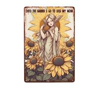Ange Qui Entre Dans Le Jardin De Tournesols Et Perd La Tête Métallique Panneau Drôle Plaque Étain Signe Rétro Affiche Étain Pour Chambre Salon Garage