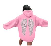 Ange Sweat a Capuche Femme, Pull Sweet Paillette Los Angeles À Manches Longues Hoodie Sweatshirts Strass 3D imprimé Oversize Sportswear Sequins Jogging Sweats Chaud Y2k Pulls Cotton Automne Hiver n39