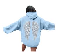 Ange Sweat a Capuche Femme, Pull Sweet Paillette Los Angeles À Manches Longues Hoodie Sweatshirts Strass 3D imprimé Oversize Sportswear Sequins Jogging Sweats Chaud Y2k Pulls Cotton Automne Hiver n39