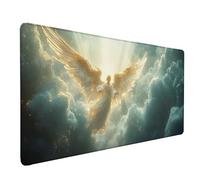 Ange Tapis de Souris XXL 150x80cm, Tapis Souris Blanc sous Main Bureau avec Bords Cousus, Imperméable Mouse Pad Base en Caoutchouc Antidérapant Surface pour Gamer, PC, Cadeau Femme -lsy2603IA