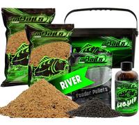 Angel-Berger Magic Baits Set d'appâts avec seau Amorce de pêche Groundbait Liquid Pellets (River)