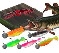 Angel-Berger Ready2Fish Shockwave Shad Kit de poisson en caoutchouc avec boîte d'appâts (brochet/12 cm)