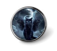 Angel Cats Black Round Brooch Pin Badge Lapel Tie Pin for Women Men Office Worker Teacher Decor
