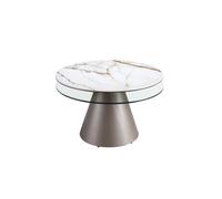 Angel Cerdá 2169 Table basse extensible ronde avec plateau en porcelaine blanche et verre Base en acier Gris argenté