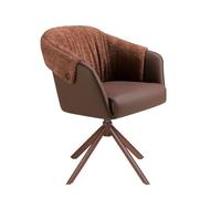 Angel Cerdá 4245 Chaise pivotante de salle à manger design moderne tapissée en tissu marron chiné et similicuir marron cuivré Pieds en acier peint avec accoudoirs et siège pivotant à 360°