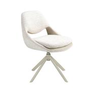 Angel Cerdá 4246 Chaise pivotante de salle à manger design moderne tapissée en tissu combiné blanc cassé et crème Pieds en acier inoxydable couleur sable Style avant-gardiste et intemporel