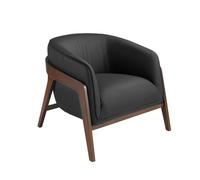 Angel Cerdá 5195 Fauteuil design moderne tapissé en cuir de vachette noir Pieds en bois de noyer