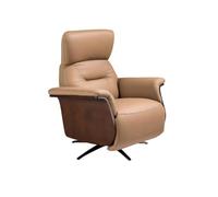 Angel Cerdá 5198 Fauteuil de relaxation rotatif au design moderne tapissé en cuir de vachette marron et plaque de noyer Mécanisme d'inclinaison électrique et base en acier époxy noir