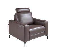 Angel Cerdá 5240 Fauteuil de relaxation électrique tapissé en cuir marron chocolat Pieds en acier inoxydable noir avec port USB-C