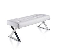 Angel Cerdá - Banquette de Chambre - Revêtue en Similicuir Blanc - Pieds Chromés en Croix avec Capitonnage - Design Moderne - Banquette Auxiliaire pour Chambre à Coucher - 120 x 45 x 42 cm
