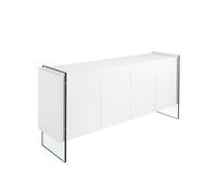 Angel Cerdá - Buffet Blanc avec Pieds Latéraux en Verre Trempé et 4Portes - Buffet de Salon Moderne et Lumineux - Meuble de Grand Rangement - 170 x 43 x 77 cm