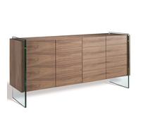 Buffet en bois de noyer et verre trempé 3057C, 170 x 43 x 77 cm. -