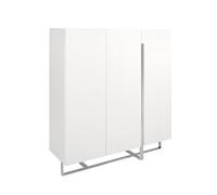 Angel Cerdá - Buffet en Bois Laqué Blanc Brillant avec Pieds en Acier Chromé et 3 Portes - Buffet de Salon Moderne et Lumineux - 120 x 42 x 135 cm