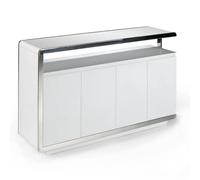 Angel Cerdá - Buffet en Bois Laqué Blanc Brillant avec Structure en Acier Chromé et 4Portes Doubles - Moderne et Fonctionnel - Meuble avec Grand Rangement - 140 x 40 x 85 cm