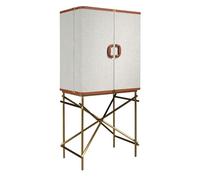 Angel CERDÁ - Buffet Haut avec 2 Portes - Design Moderne et Élégant - 82 x 53 x 169 cm - Structure en Bois Placage Noyer, Revêtement en Tissu Gris et Pieds en Acier Inoxydable Doré