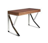 Angel Cerdá : Bureau plaqué en Bois de Noyer. 2 tiroirs avec système de Fermeture retardée. Pieds en Acier chromé.