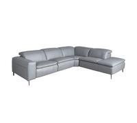 Angel CERDÁ - Canapé Chaise Longue Droite 5 Places - Appui-Tête Articulés et Système Électrique avec USB - 330 x 224 x 100 cm - Revêtement en Cuir de Vachette Couleur Gris et Pieds en Acier