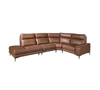 Angel CERDÁ - Canapé Chaise Longue Gauche 5 Pl. - Design Moderne avec Système Électrique USB - 305 x 244 x 97 cm - Cuir de Vachette Marron Tabac et Pieds en Acier Inoxydable Chromé Sombre.