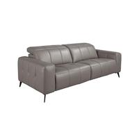 Angel CERDÁ - Canapé Relax 3 Places avec Appui-Tête - Design Moderne avec Double Système Électrique - 216 x 110 x 98 cm - Revêtement en Cuir de Vachette Couleur Gris et Pieds en Acier Époxy Noir