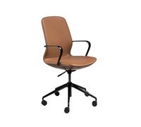 Angel Cerdá - Chaise Bureau Design Moderne Pivotante, Revêtue en Similicuir Marron | Chaise Bureau Ergonomique avec Dossier Large et Accoudoirs | Pieds Noirs avec roulettes | 59 x 61 x 94 cm