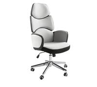 Siège de bureau pivotant tissu gris clair et pvc blanc brillant