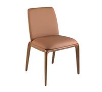 Chaise rembourrée - ANGEL CERDA - Simili éco-cuir et pieds bois de frêne - Marron - L 52 x P 60 x H 83 cm